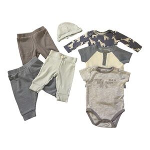 0-3m Clothing Bundle Set Elephant & Giraffes “Just like Dad but tiny” + Hat